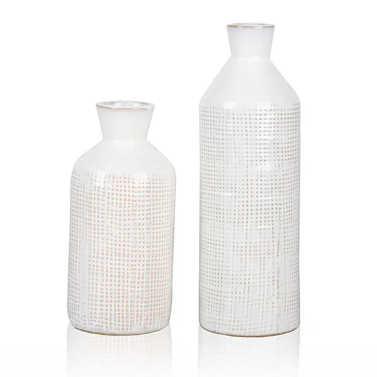 EAGLEGIFTS Rustic Square Pattern Courtly Checkered White Flower Ceramic Vases Custom Long Cylinder Wedding Pedestal Checker Vase