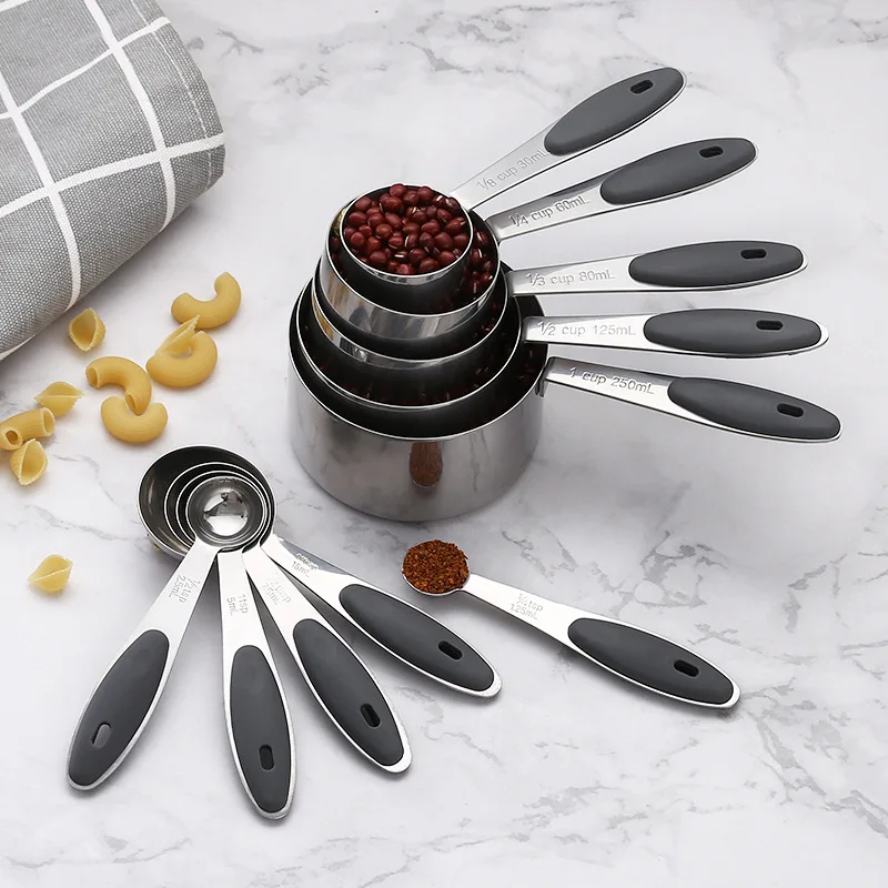 New Arrival Stainless Steel Measuring Cup And Spoon Set With Silicone Grips Baking Gadgets Spoon