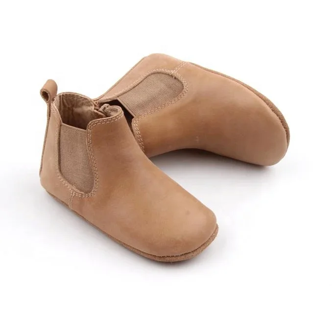  Top-Level Waxed Leather Soft Sole Brown Baby Indoor Shoes Chelsea Ankle