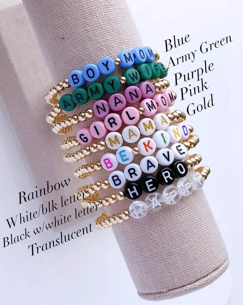 Custom Word Name Beaded Bracelet 14kt gold filled Beaded Bracelet set Personalized Heart Beaded Name Bracelet Jewelry
