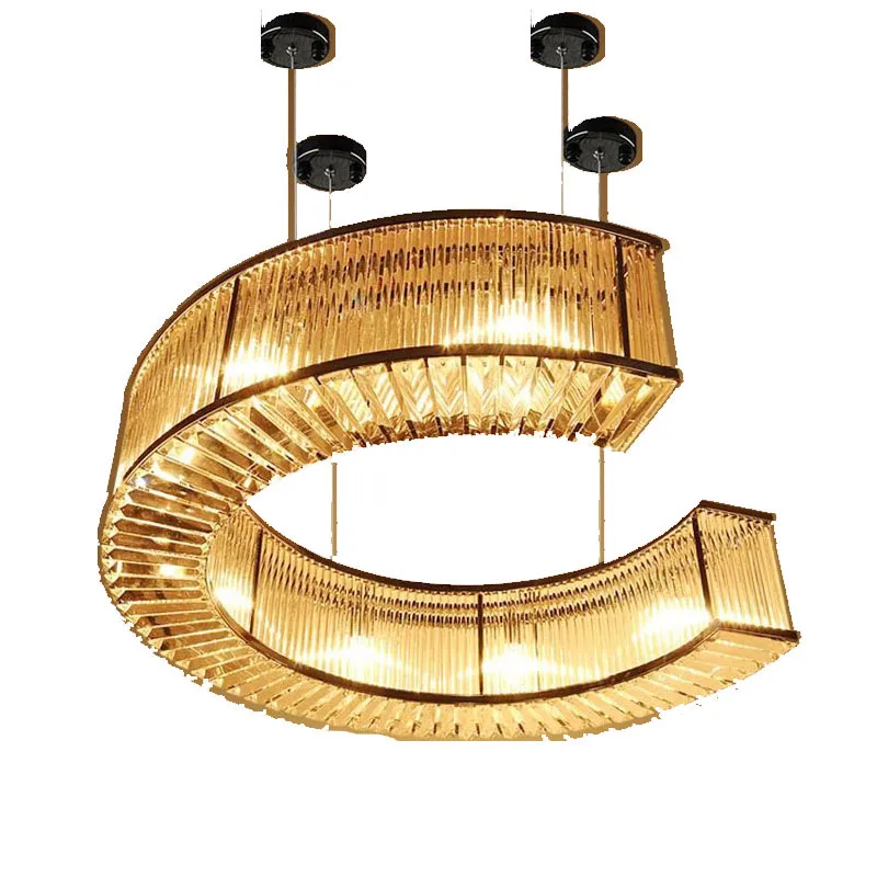 Custom engineering large combination type C crystal ceiling chandelier  pendent light for banquet hall hotel lobby club