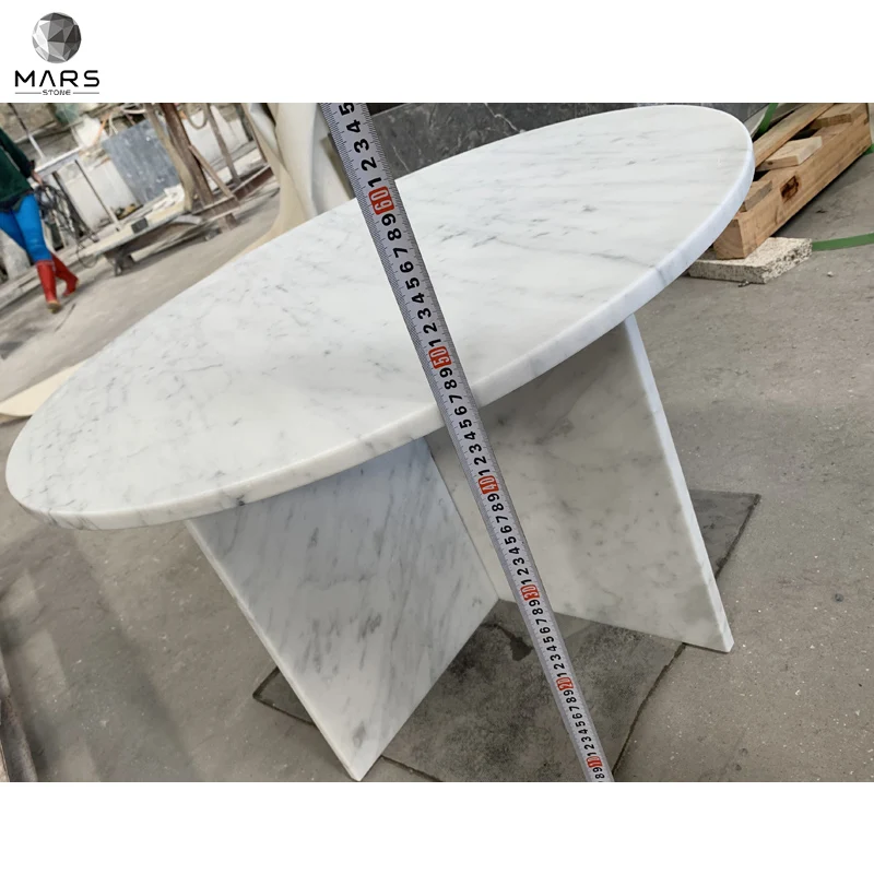 Natural Stone Carrara White Marble Top With Base Round Marble Dining Table