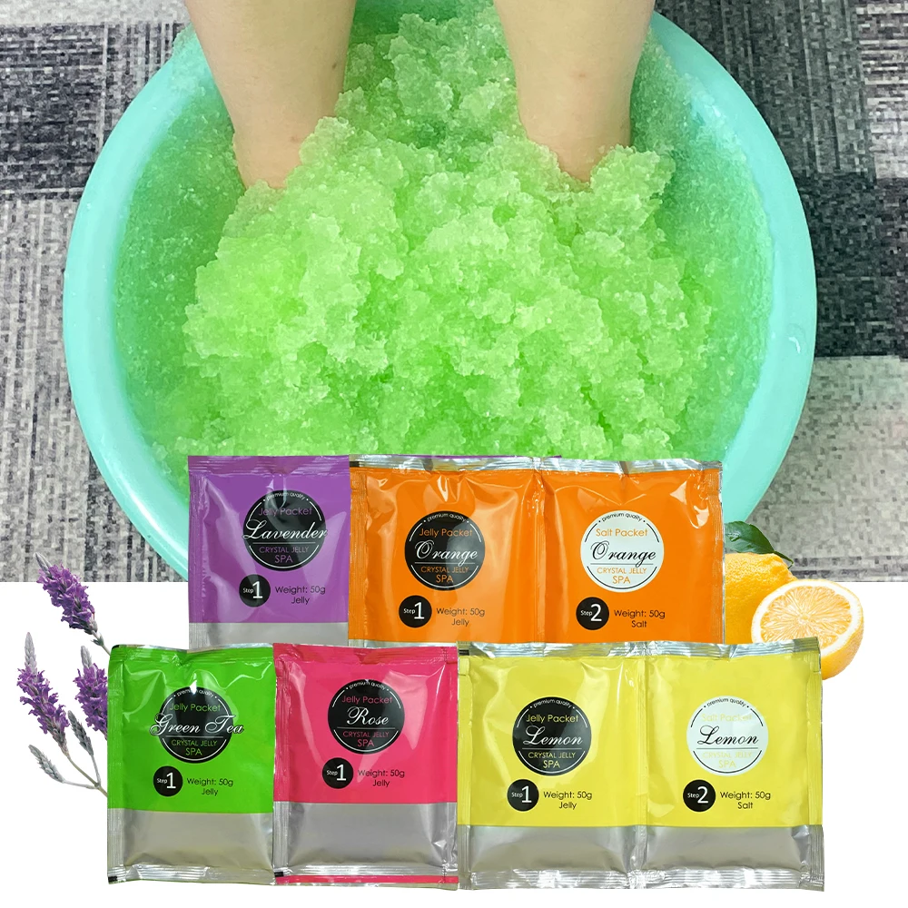 Foot Care Products DIY Exfoliating Soften Green Tea Crystal Jelly Foot Scrub Soak Spa Pedicur Rose Lavender Jelly Pedicure