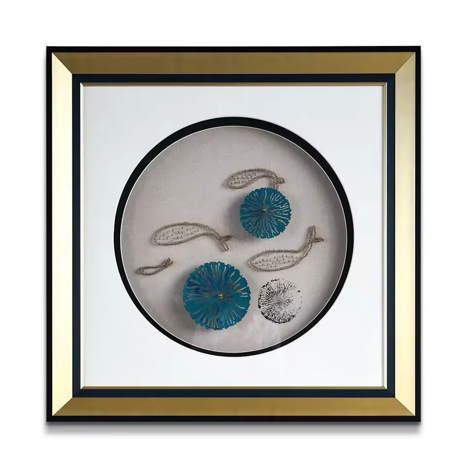 Manufacture Custom Home Decoration Fashionable Handicraft Fishpond Artwork 3D Shadow Box Framed Wall Art Painting