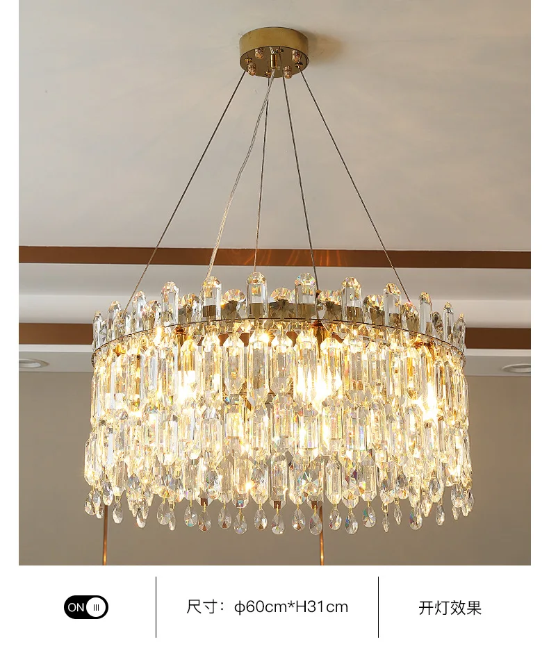 Luxury Gold K9 Crystal Chandelier LED Modern Pendant Fixtures Lighting for Hotel Stairs Wedding Decor Bedroom Dining Room