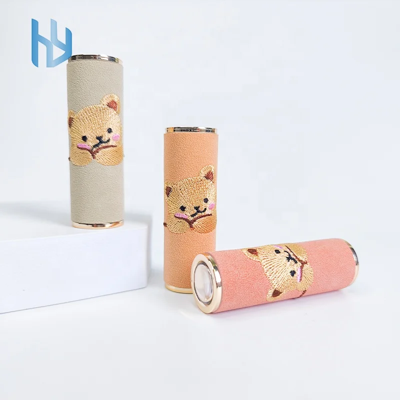 Cute Embroidery bear 12.1mm lipstick container press lipstick tube empty plastic lip balm tube