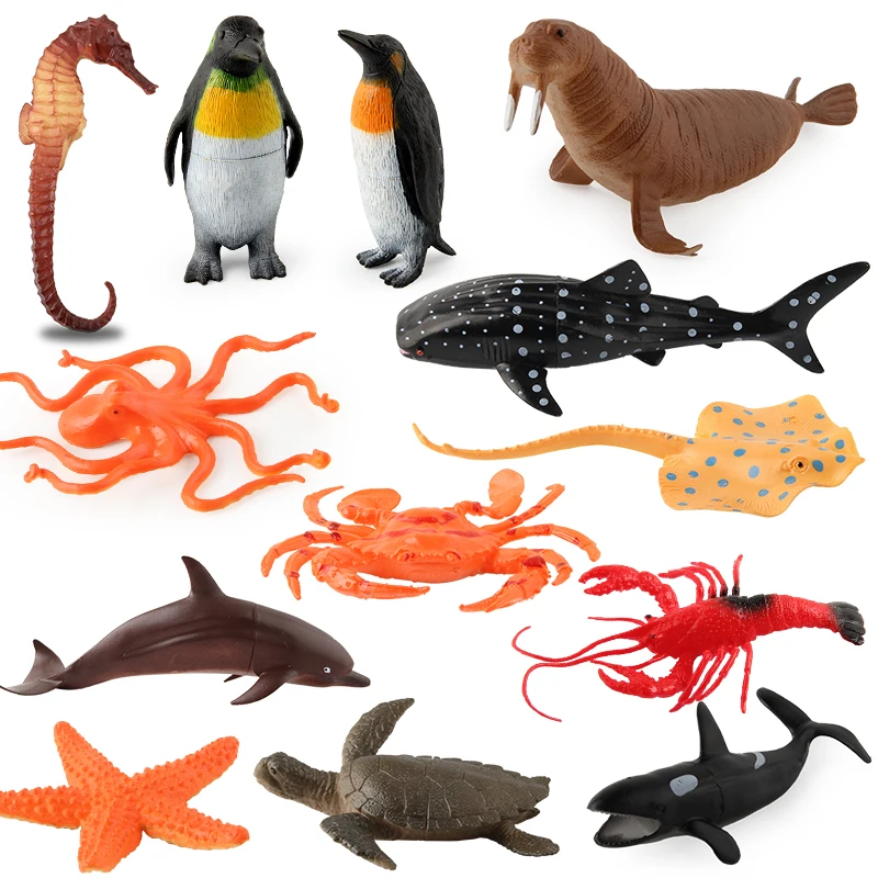 Best Selling Animal Model Toys Marine Life Figure Set Educational Toy For Kids Sharks Whales Turtle Penguins