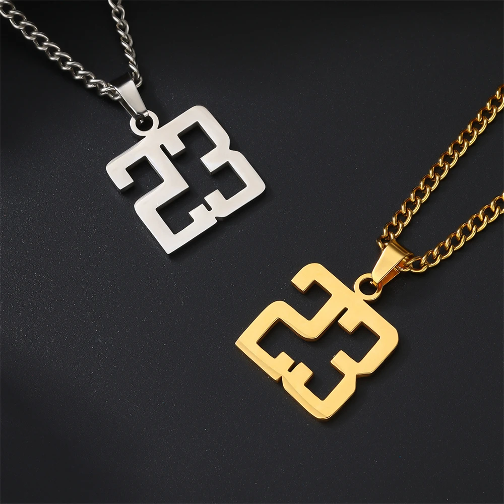 Classic Waterproof Stainless Steel Number Style 23 Pendant Necklace Fashion Jewelry Stainless Steel Necklace