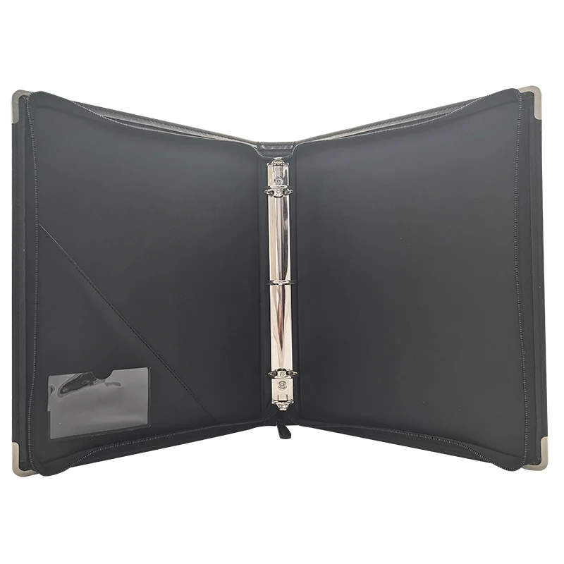 Modernqiu A4 File Folder with Zipper PU Leather 3 Binder Card Holder Document Portfolio-Modern Filing Products