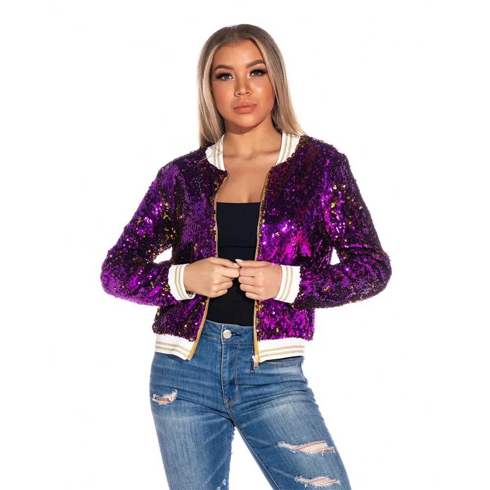 
Women Fashion zipper Sequins Coat Fall Clothing Ladies long sleeve Casual Coats And Jackets For Women 