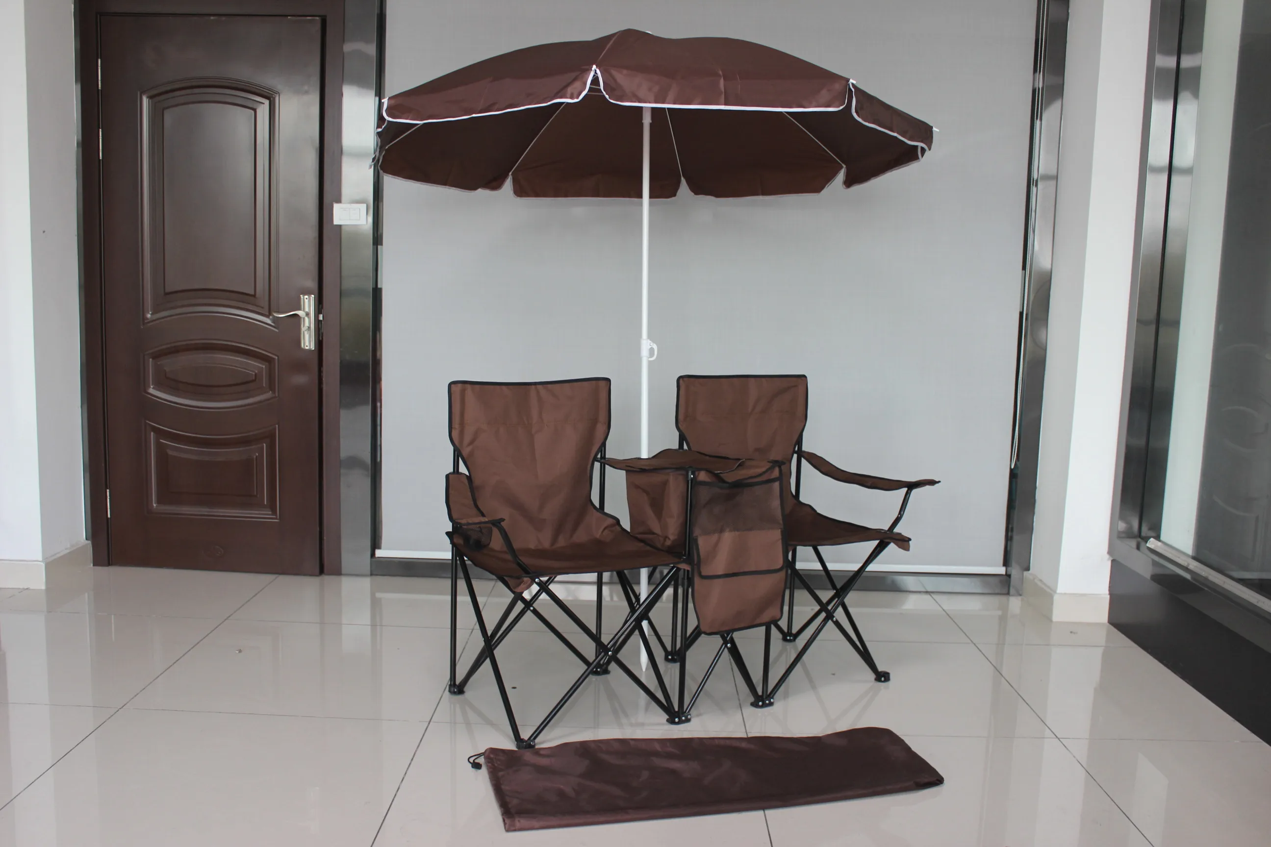 Customized Outdoor Two Seat Folding Double Beach Lover Chair With Umbrella Cooler