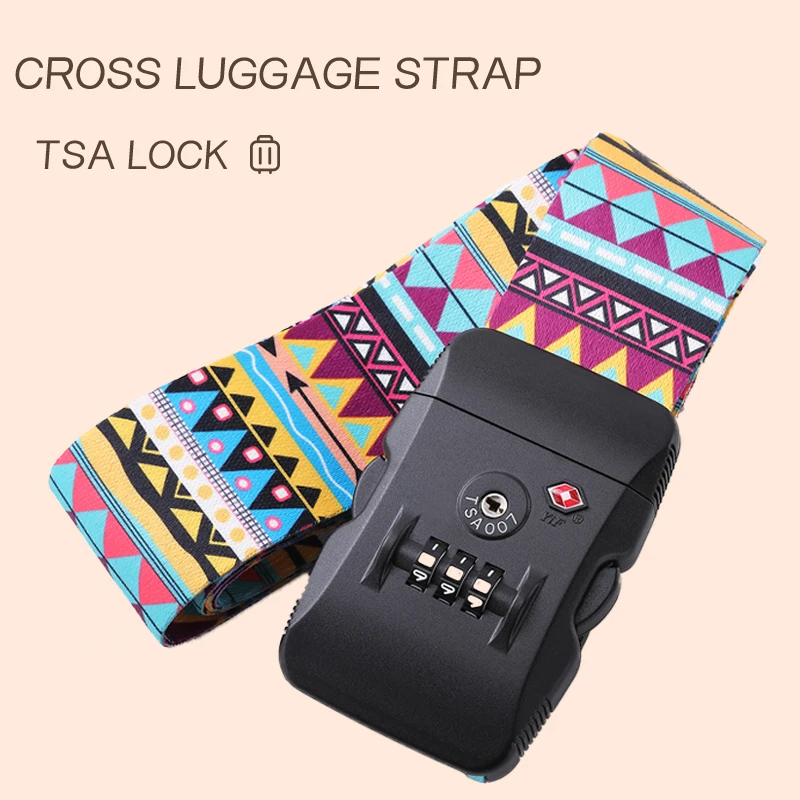 Custom sublimation printed adjustable polyester travel suitcase tsa luggage strap