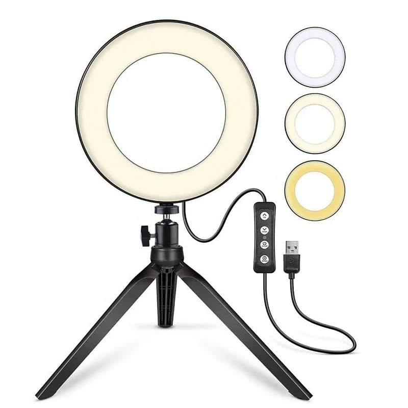Amazon hot sale 6inch 16cm Led Ring Light With Plastic Desktop tripod For Tiktok Live Streaming