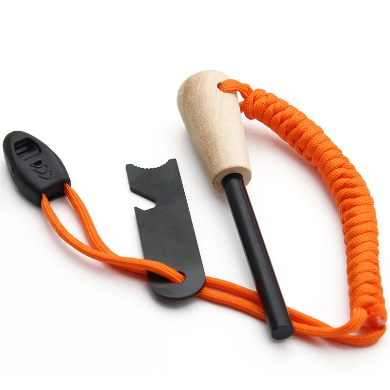 Отдых запястья-плетение Красного огня трутовик Паракорд поджигатель огонь из стали с деревянной ручкой