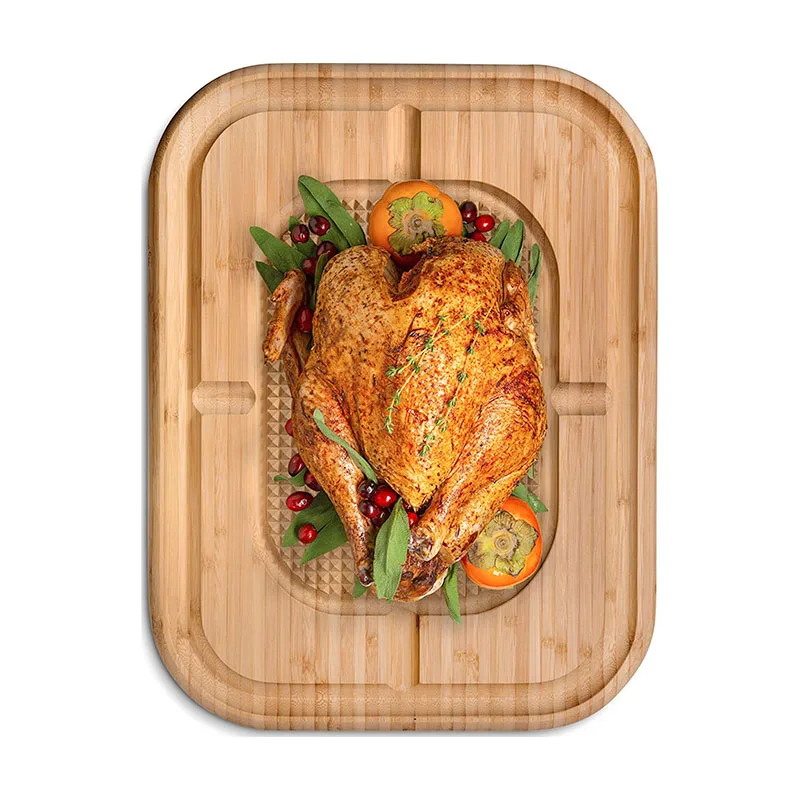 Premium Bamboo Meat Cutting Board Butcher Chopping Block Turkey Steak Carving Board with Juice Groove and Spikes