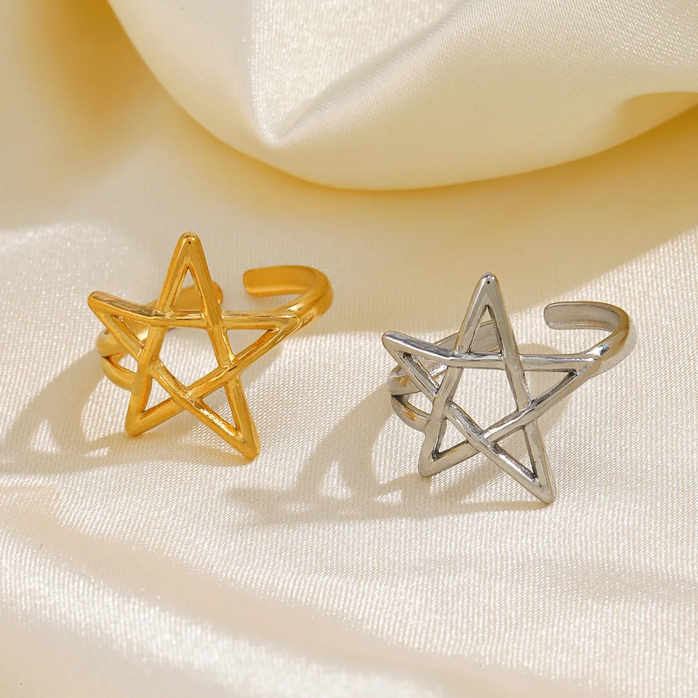 Geometric Hollow Trending Creative Five-Pointed Star Ring Personalized Index Finger Rings Simple Elegant Jewelry Gifts For Girls