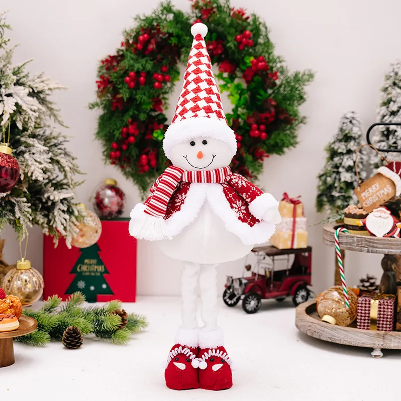 2024 New Christmas Ornament Doll Red and White Striped Santa Claus Standing Snowman Elk Telescopic Ornaments