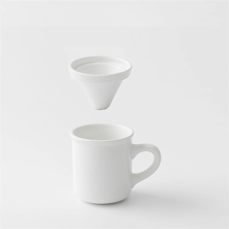 Concise style european coffee filter white porcelain pour over coffee dripper with cup