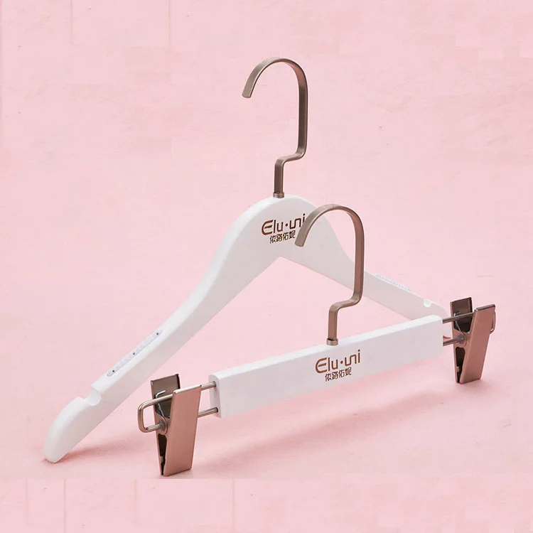 Luxury customized logo white hanger woman suit white clothes hanger wooden gold hook wholesale