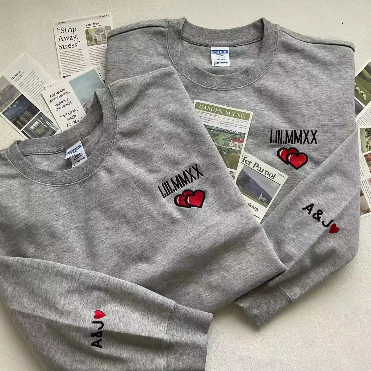 Unisex Custom Anniversary Jumper with Roman Numerals Embroidery Knitted Hoodie for Couples for Special Days in Spring Season