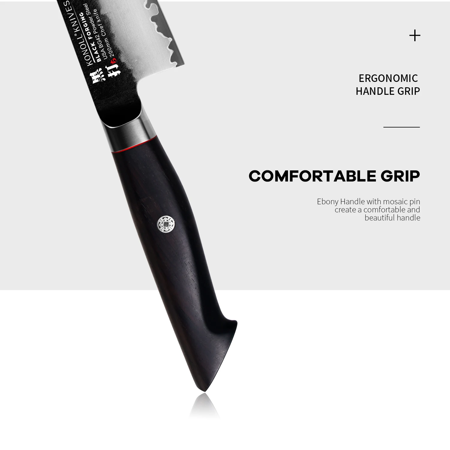 BLACK FORGING 200 mm Chef Knife  Handcrafted  Forged Kitchen  Knife  3 layers USA BG-42 Powder Steel Ebony Wood handle