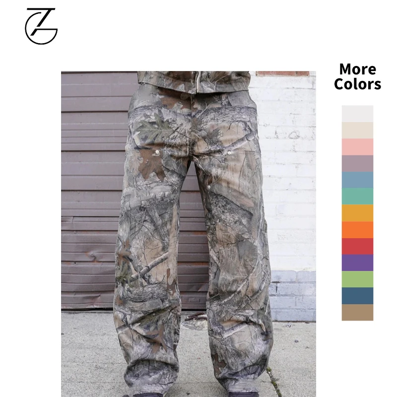 Customized Full Print 100% Cotton Straight Pants High Quality Camouflage Pattern Stacked Trousers For Men