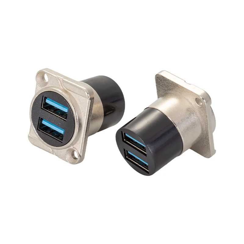 Factory Customized Usb Female Connector Dual Port Silver Usb2.0 Keystone Jack USB 3.0-USB 3.0 Type-A Panel Mount Connector