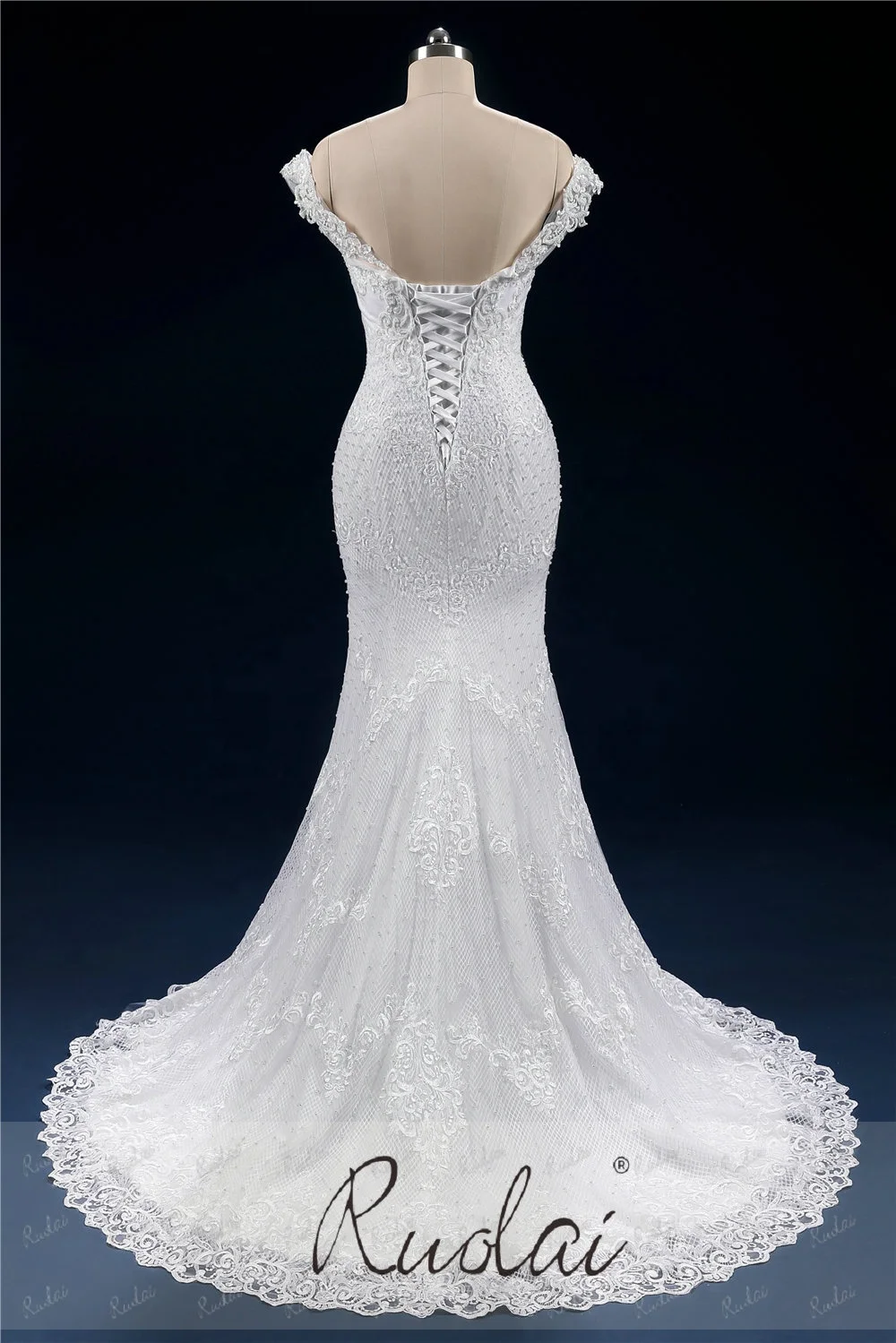 PWD-H1081 Luxury Crystal and pearls Applique Bridal Mermaid Off Shoulder Wedding Dresses