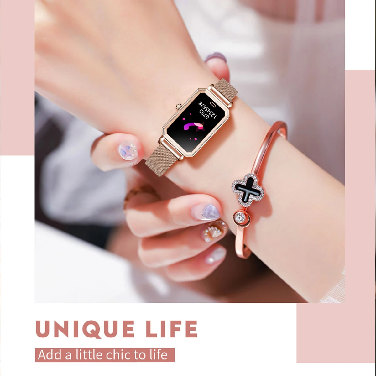 2022 Wristwatch Lady Fashion Smart Watch 1.08 inch Heart Rate Blood Pressure Pedometer Ip68 Waterproof Women Health Smartwatch