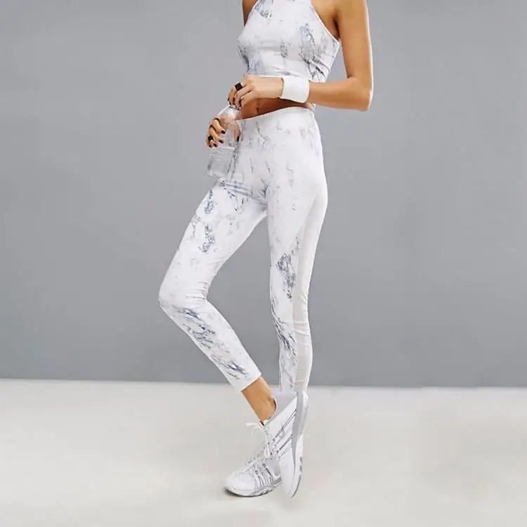 Gym tights mesh insert marble sublimation print leggings