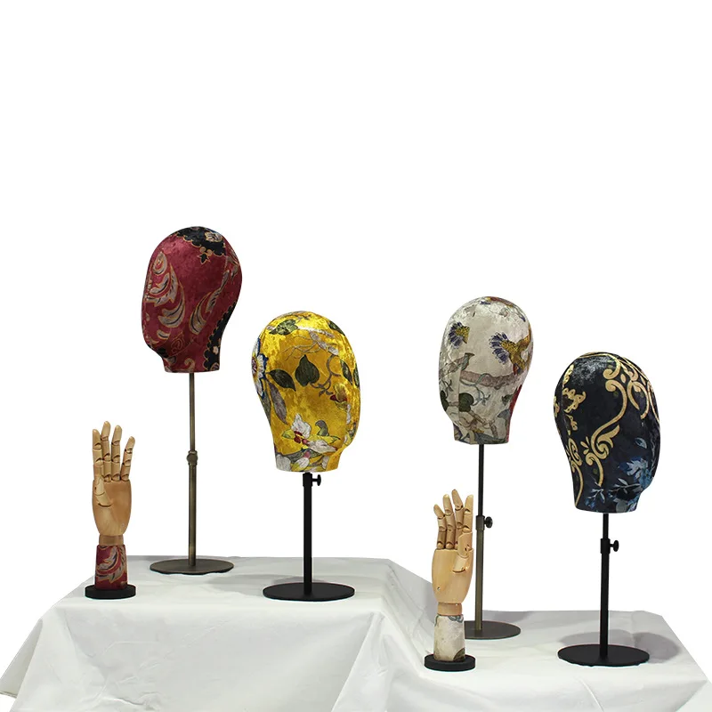 high quality fabric covered wrapped wig fiberglass head mannequin head fashion with adjustable stand for hat scarf display