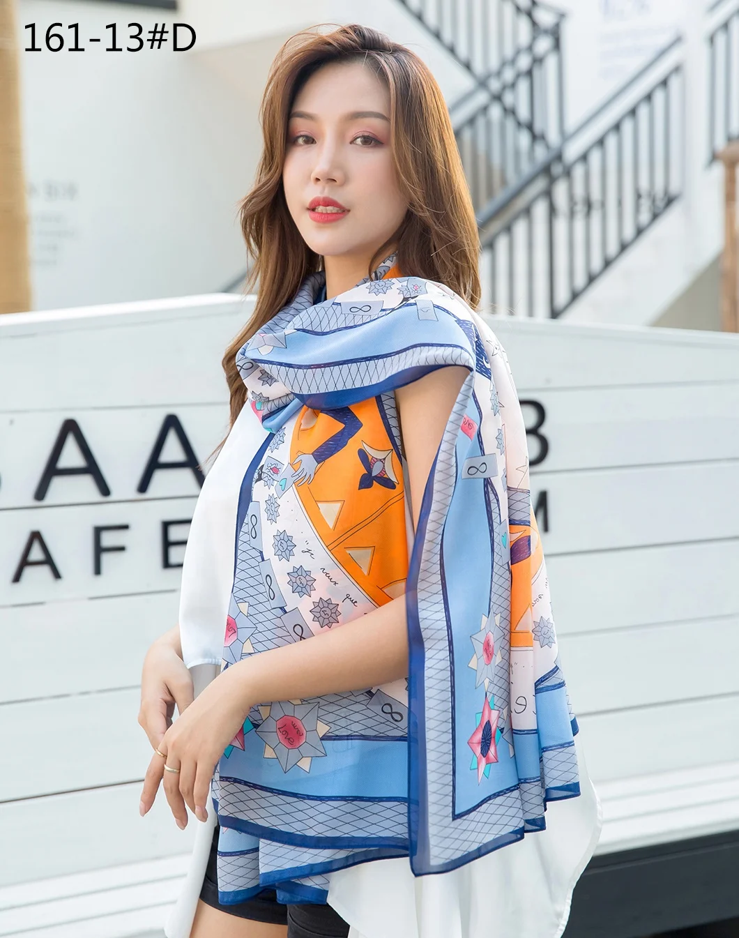 Multi-color silk twill comic print scarf for women sunscreen office scarf shawl party