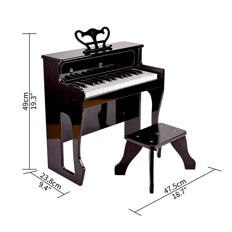 Hape Kids Creative Musical Instrument Baby Gift Keyboard Children Wood Piano Toys Dynamic Sound Upright Piano with chair