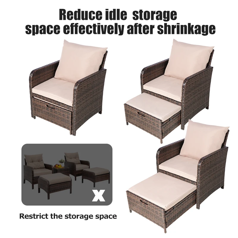 Wicker Rattan 5 Pieces Patio Conversation Sets Patio Lounge Chairs Patio Furniture Set Outdoor Garden Furniture set