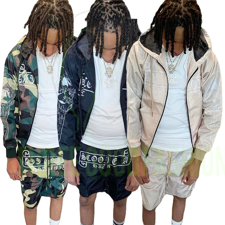 Windproof Men Short Zipper Hoodie Set Training Jogging Wear Tracksuits Custom Logo Nylon for Men Summer Adults Custom OEM ODM