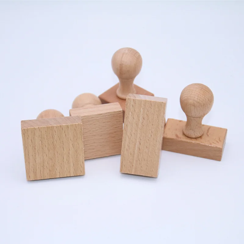 Natural Wooden Office Supplies Customizable Pattern Text Creative Wooden Seal Blank  Round Handle Wooden Rubber Stamp