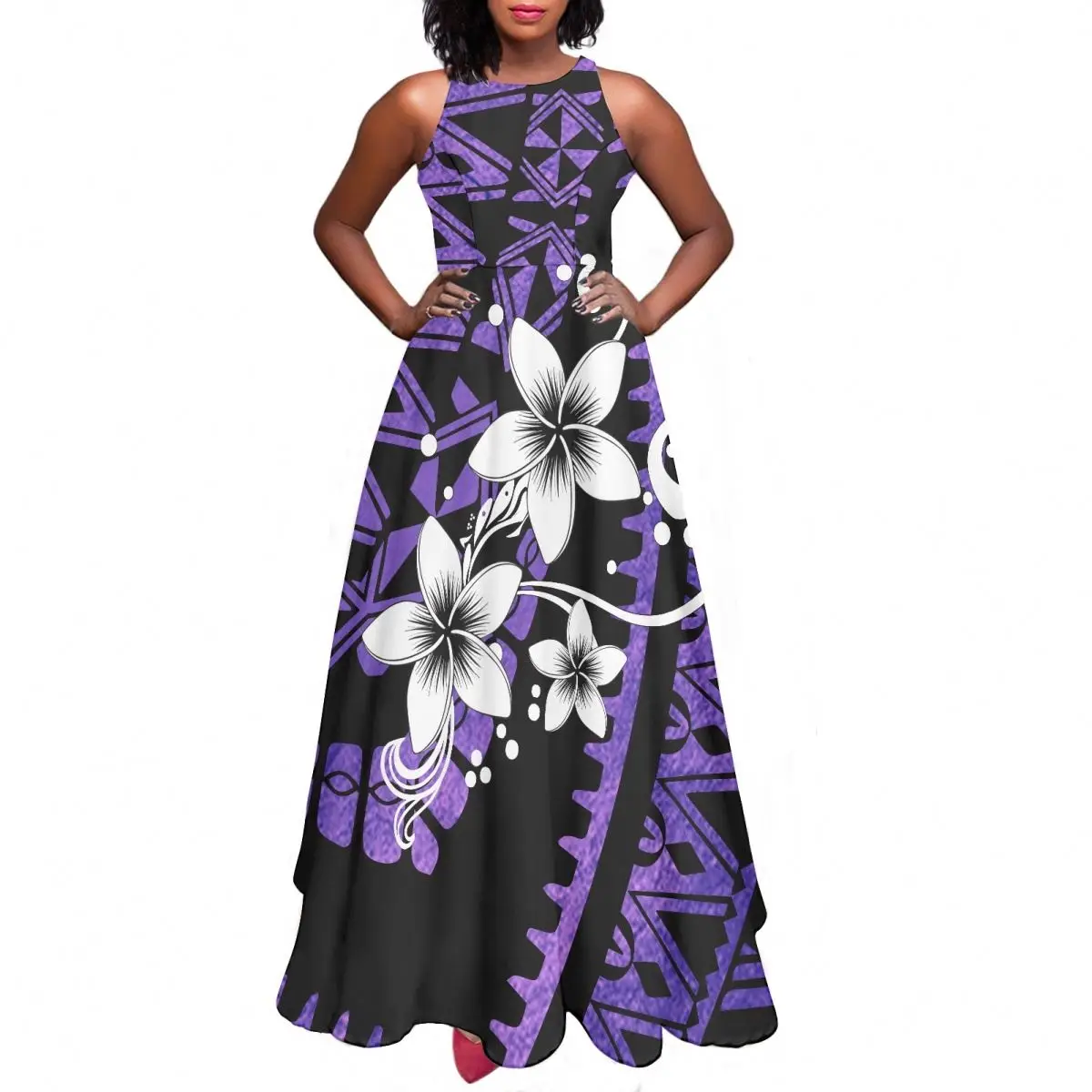 Evening Dress Polynesian Tribe Tattoo Totem Hibiscus Print Women Clothing Fashion China Manufacturer Full Swing Birth Day Dress