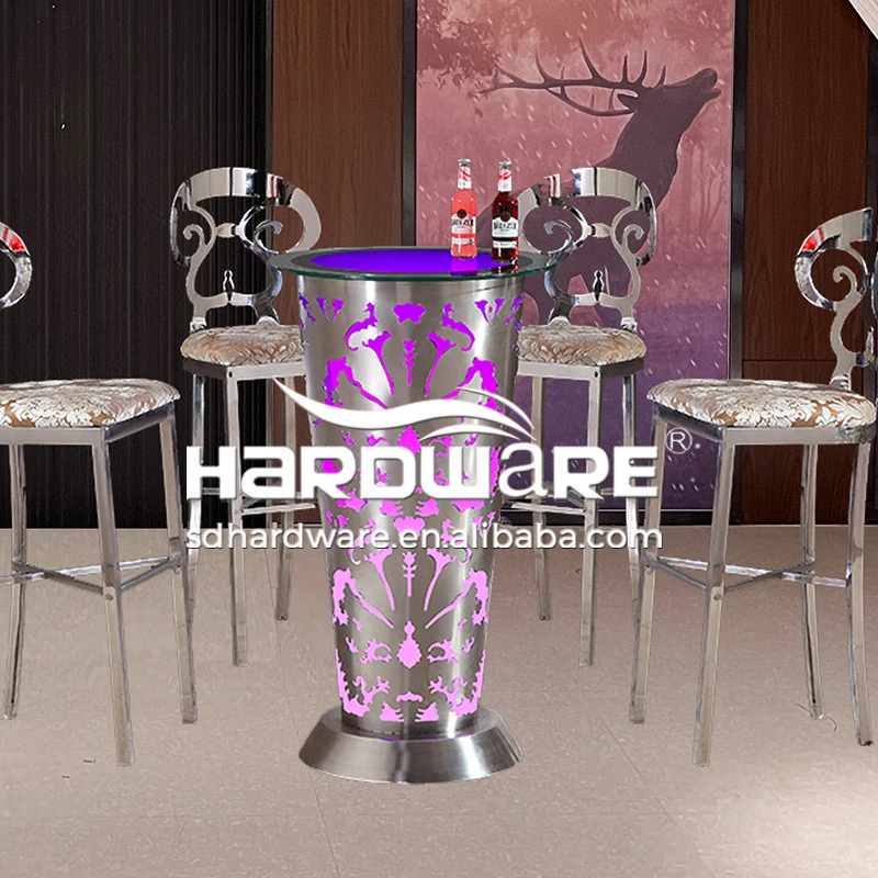 Commercial Hotel Furniture Luminous Portable High Bar Cocktail Stand Round  Led Bar Table