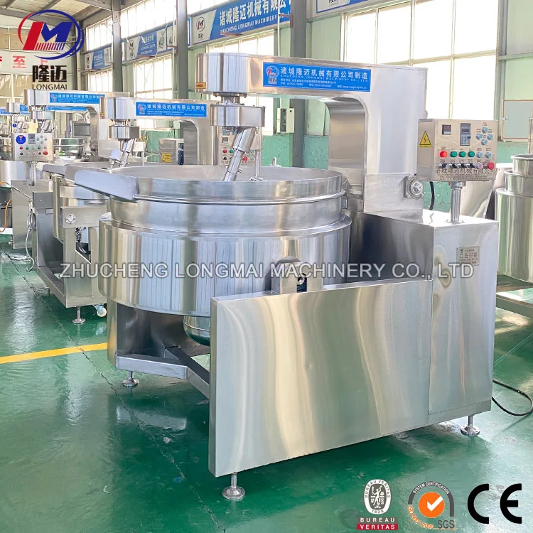 Automatic industrial big capacity gas heating egg cooking machine jacketed kettle wok with mixer