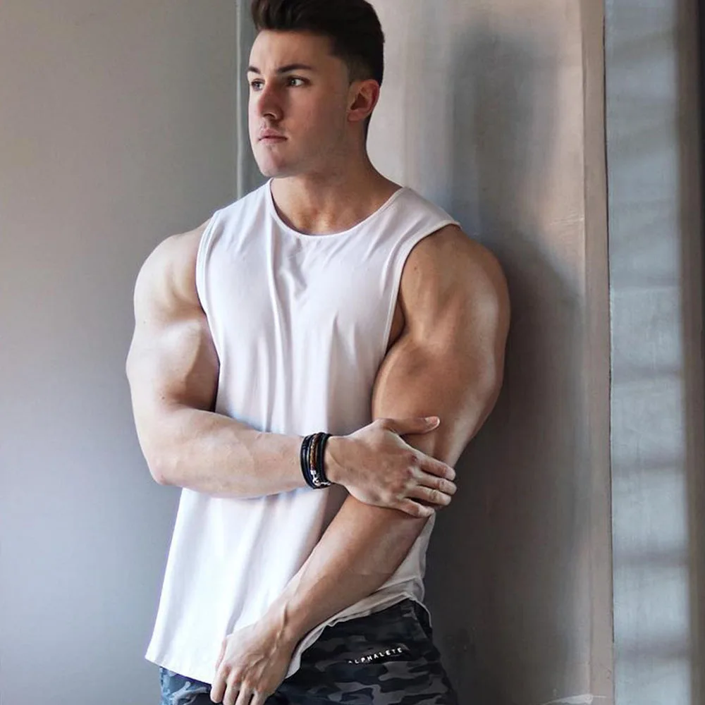 Custom Cotton Workout Tank Top For Men Fit Summer Muscle Singlet Sleeveless Travel Vest Plus Size Gym Cut Off Mens Tank Top