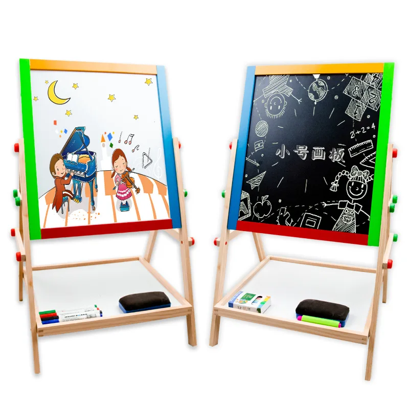 Wooden magnetic adjustable double sided drawing board for kids wood erasable doodle board toy for toddlers preschool educational