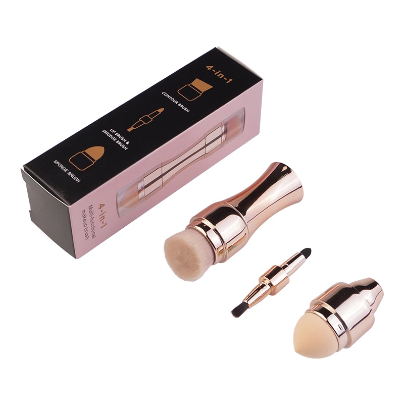 Rose Gold Makeup Brush Separable 4 in 1 mini brush private label custom cosmetic Brush Makeup Set Portable Retractable