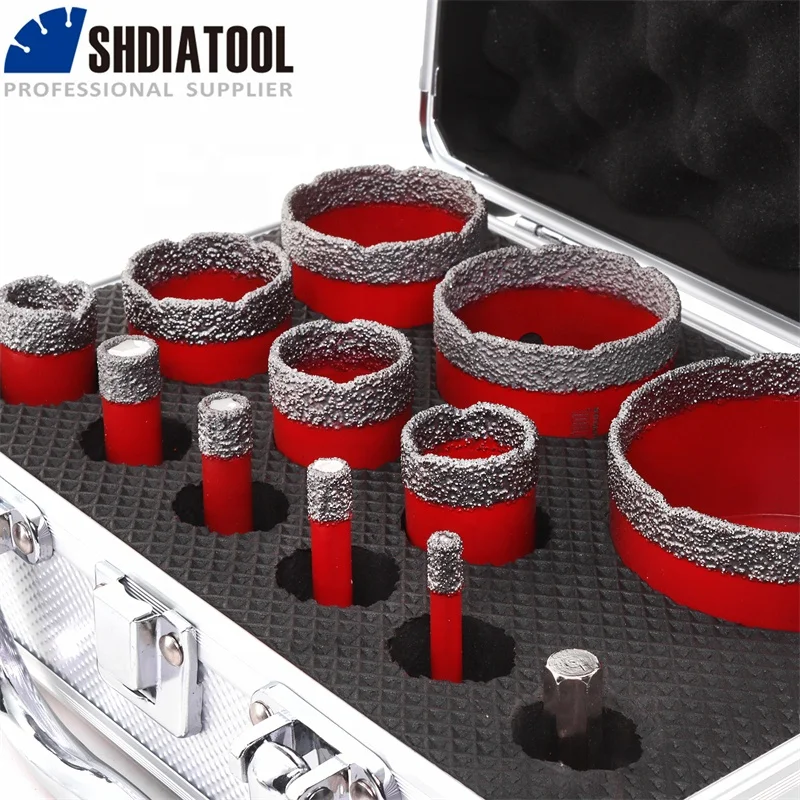 1set/12pcs M14 Thread Vacuum Brazed Drill Bits with box 6+8+10+12+20+25+28+35+45+50+68mm+HEX Diamond Finger Bit/Chamfer Bit