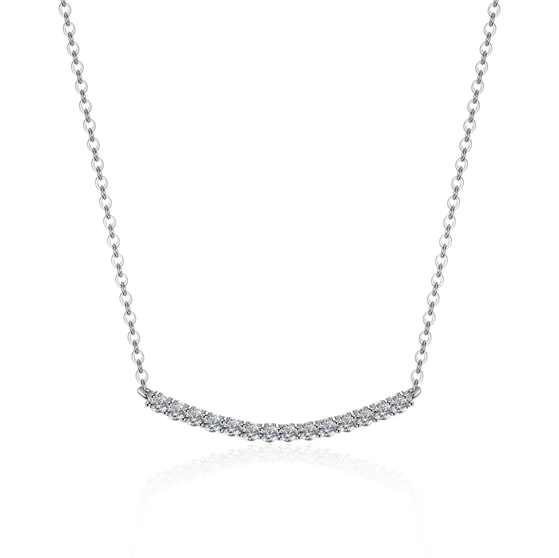 Fashion Smiles and Bow Mosang Stone Pendant 925 Sterling Silver Necklace Light Luxury Collarbone Chain