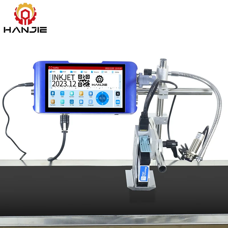 HANJIE Manufacturing Offers 7 inch intelligent touch screen TIJ online printer for date Text Count Barcode/QR code printing