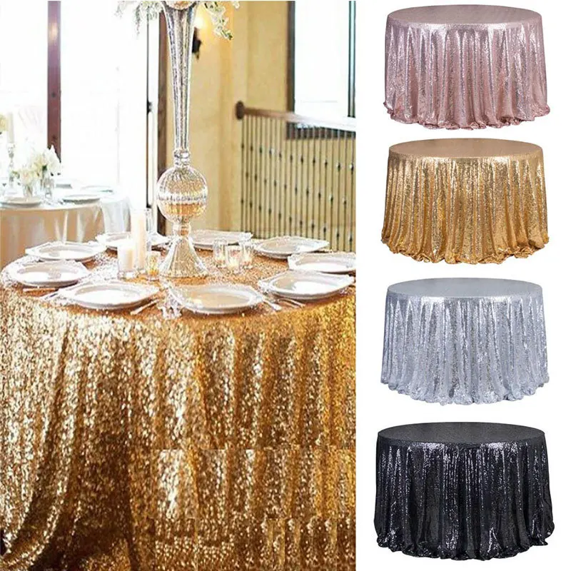Wholesale Wedding Tablecloth Round Polyester Party Dining Green Sequin Tablecloth
