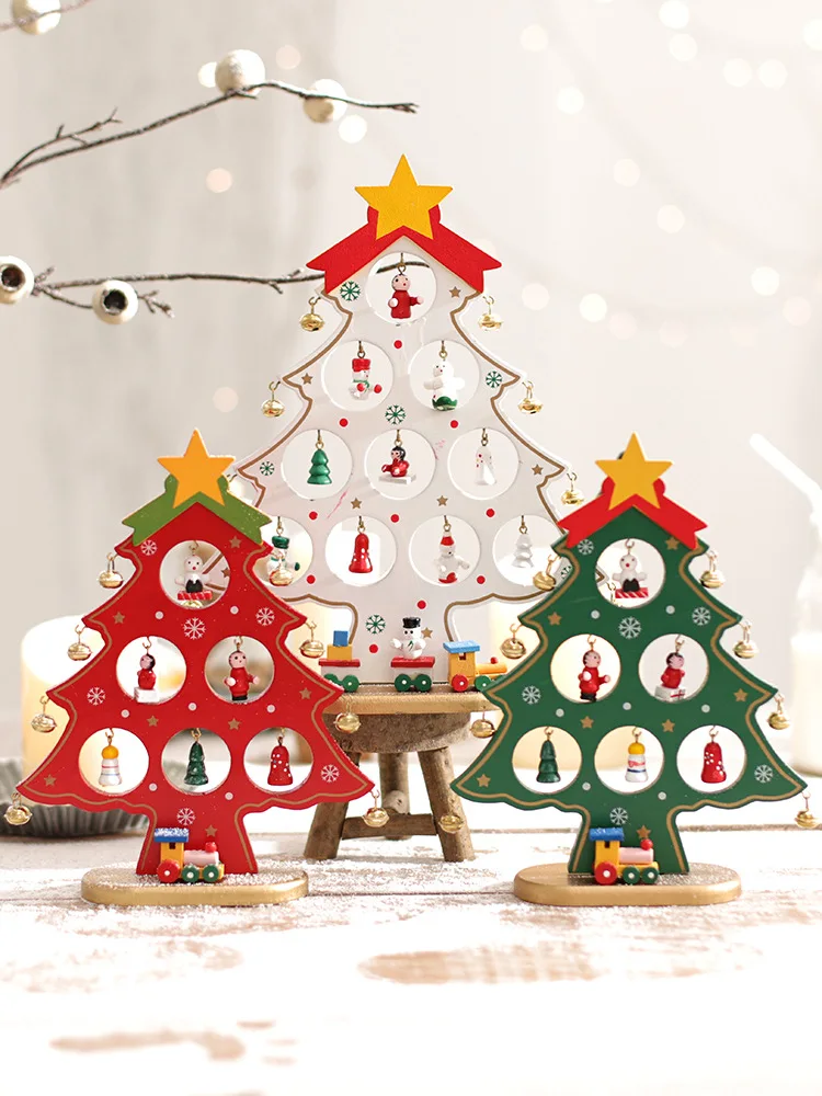 
Christmas wooden tree Creative Kids Christmas Gifts Diy decorativeToy Small Tabletop Wooden Christmas Tree Ornaments 