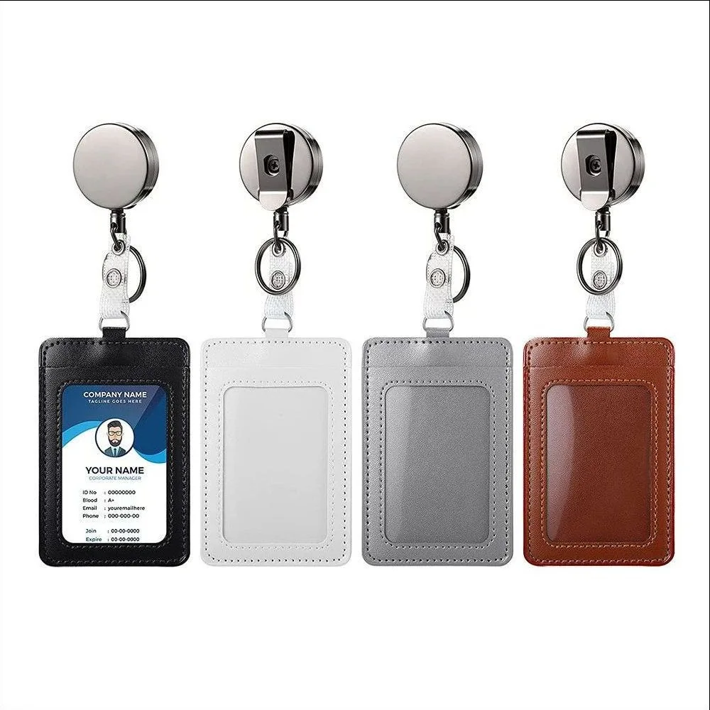 BSBH Silver Metal Retractable Heavy Duty Leather ID Card Holder YoYo Badge Holder Pass Accessories