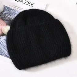 Hot Selling Skull Cap High Quality Plush Long Wool Knitted Hat Winter Thick Warm Fluffy Women Wholesale Cashmere Custom Beanie