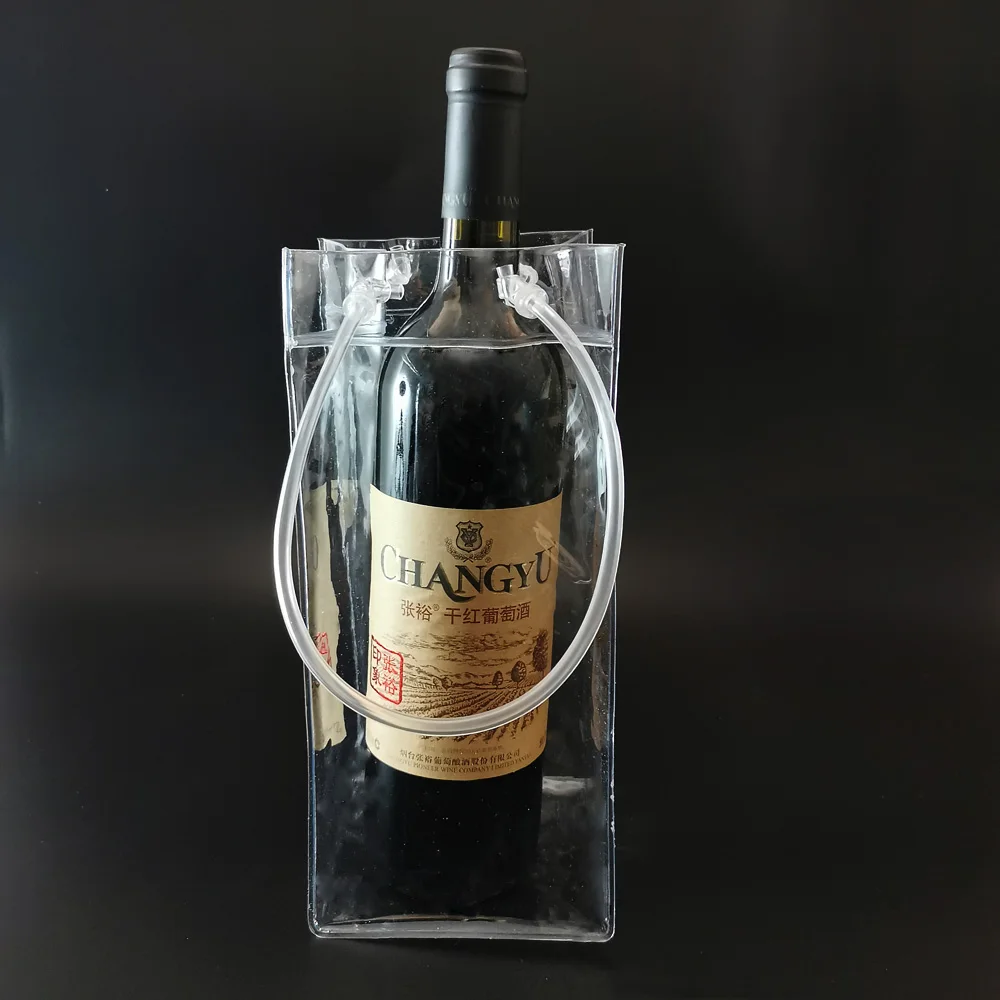 Перерабатываемый пластиковый пакет из ПВХ с ручкой-петлей прозрачный для льда шампанского стоячий подарок упаковочный винных бутылок
